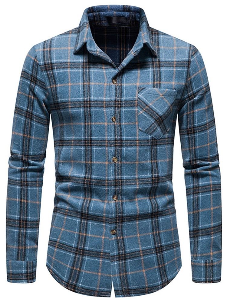 Pocket Lapel Plaid Single Breasted Fall Shirt