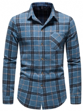 Pocket Lapel Plaid Single Breasted Fall Shirt