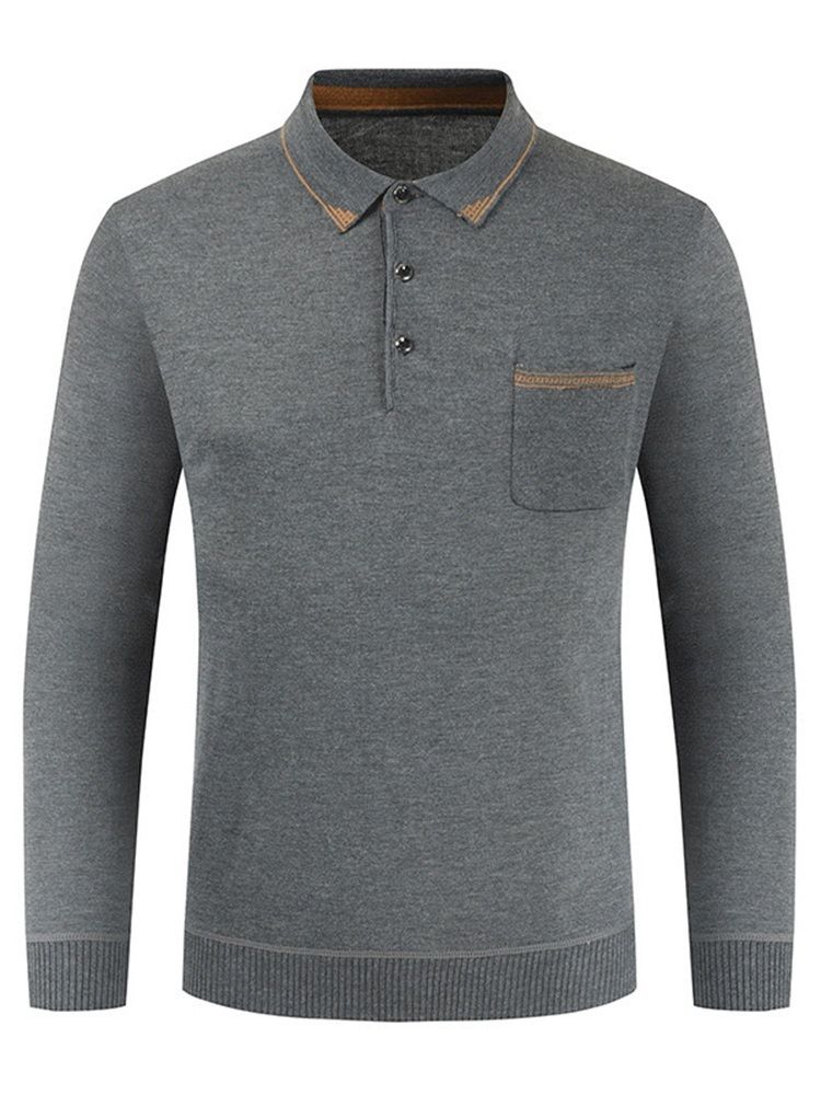 Pocket Polo Neck Ol Langermet Pullover T-Skjorte