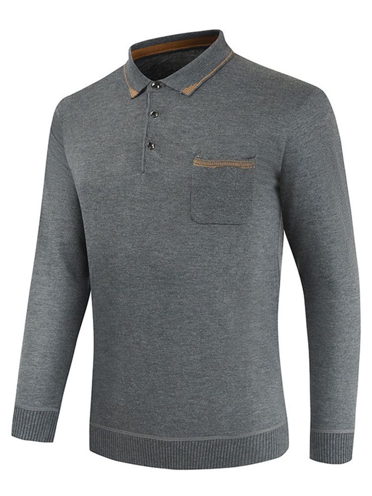 Pocket Polo Neck Ol Langermet Pullover T-Skjorte