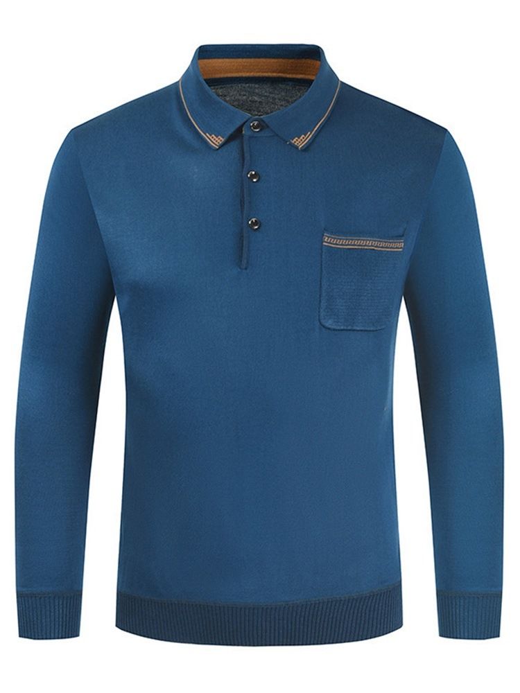 Pocket Polo Neck Ol Langermet Pullover T-Skjorte