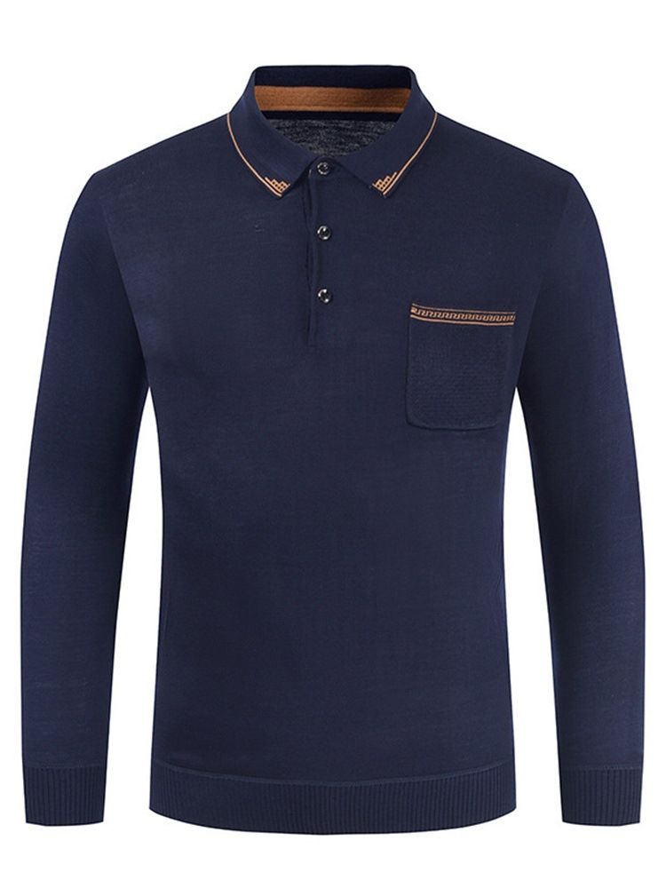 Pocket Polo Neck Ol Langermet Pullover T-Skjorte