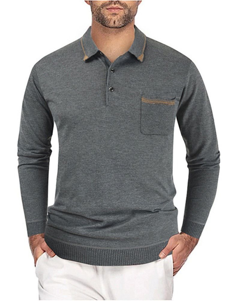 Pocket Polo Neck Ol Langermet Pullover T-Skjorte