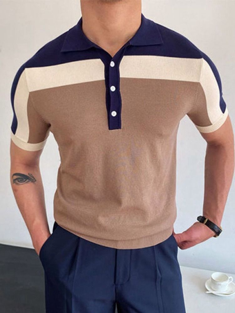 Polo Neck Color Block Casual Polo Skjorte