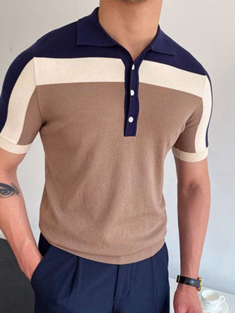 Polo Neck Color Block Casual Polo Skjorte