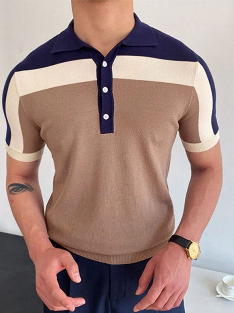 Polo Neck Color Block Casual Polo Skjorte