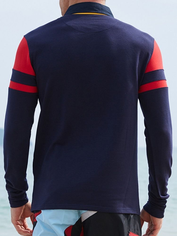 Polo Neck Color Block Patchwork Polo Skjorte