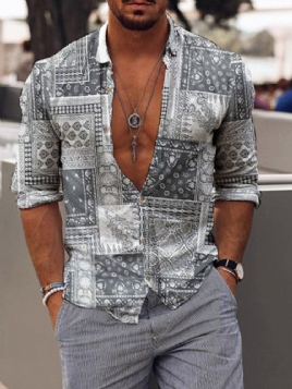 Print Casual Lapel Single-Breasted Fall Casual Skjorte