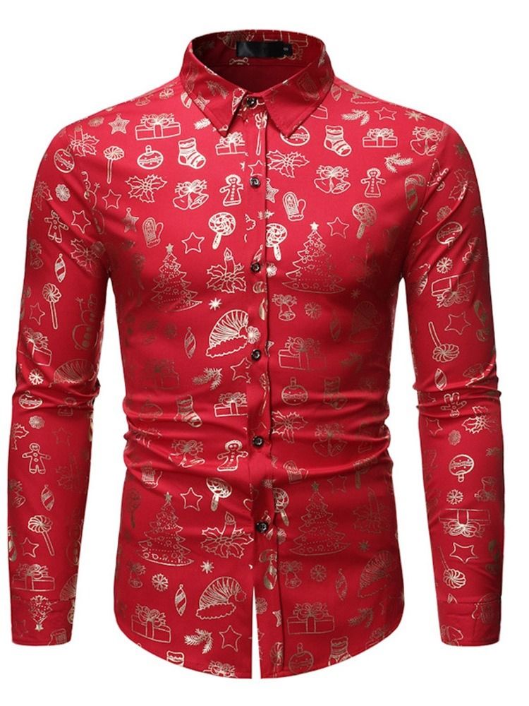 Print Casual Lapel Single-Breasted Vinterskjorte