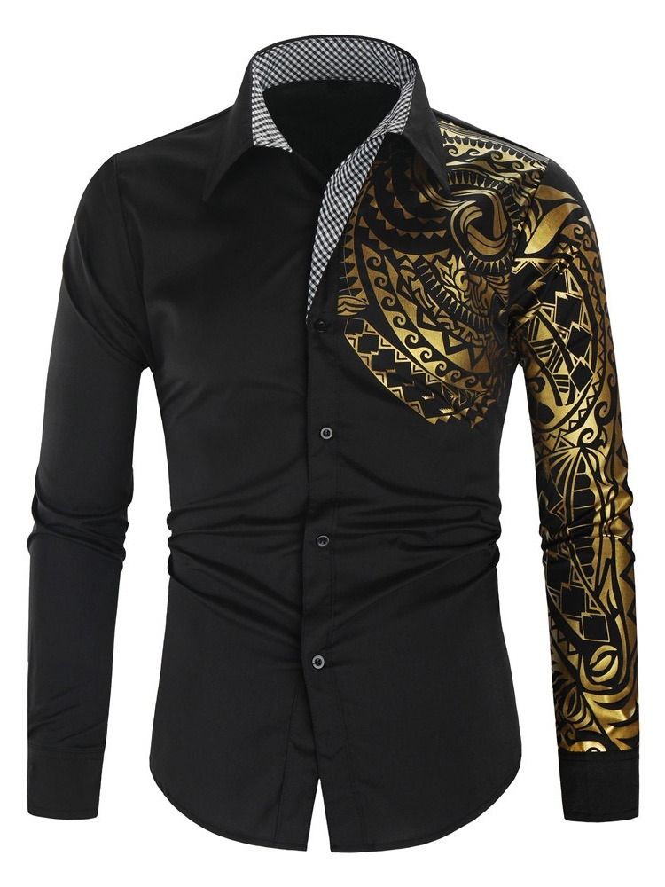 Print Lapel Casual Single-Breasted Hot Sale Slim skjorte for menn