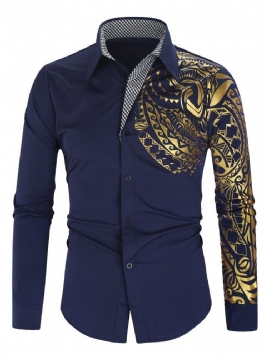 Print Lapel Casual Single-Breasted Hot Sale Slim skjorte for menn