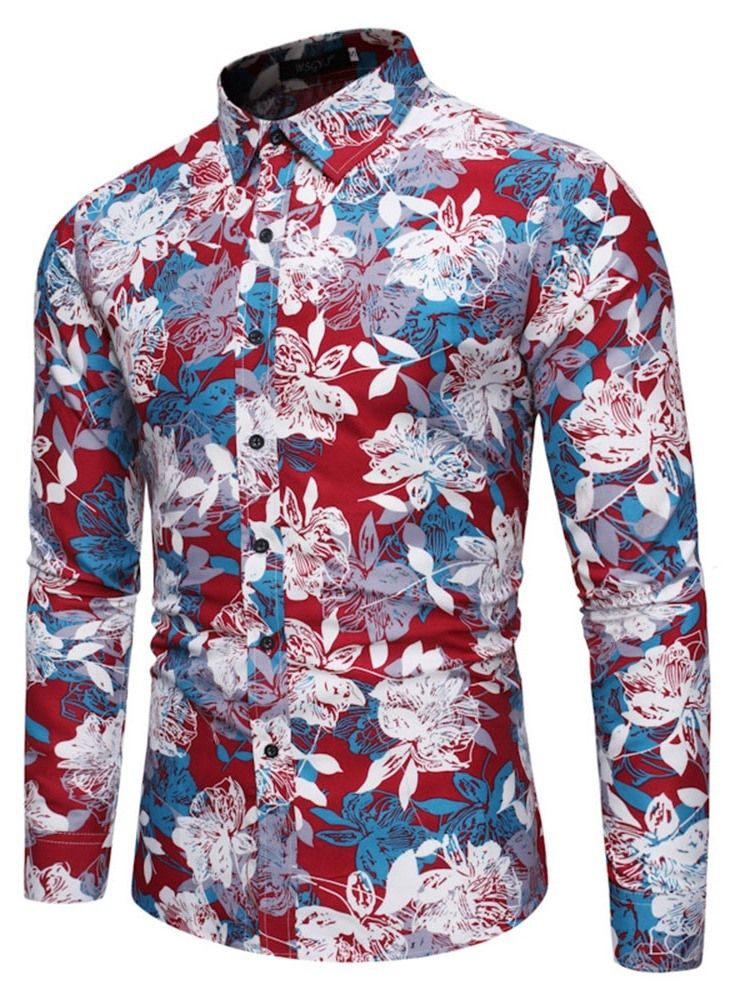 Print Lapel Casual Single-Breasted Spring Herreskjorte