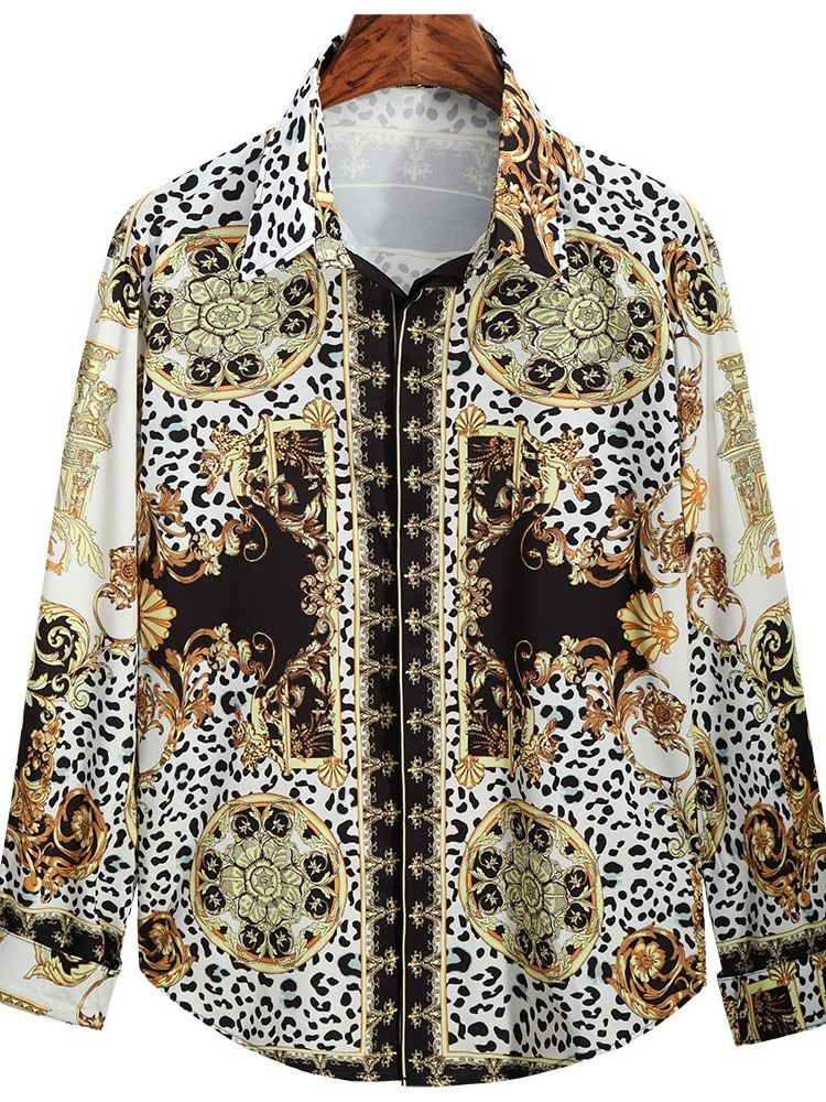 Print Leopard Lapel Fall Slim Shirt