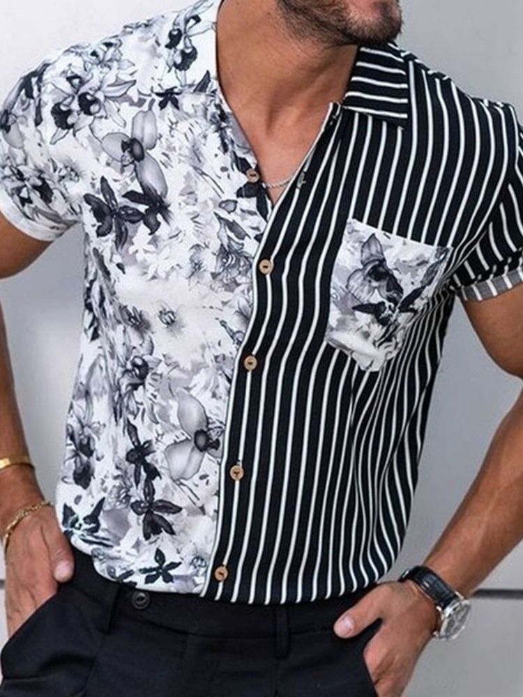 Stripe Print Uformell Sommer Enkelt-Breasted Skjorte