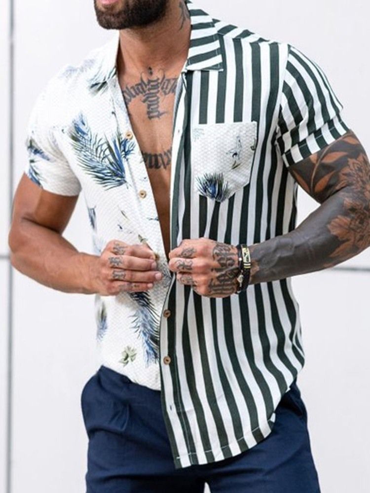 Stripe Print Uformell Sommer Enkelt-Breasted Skjorte