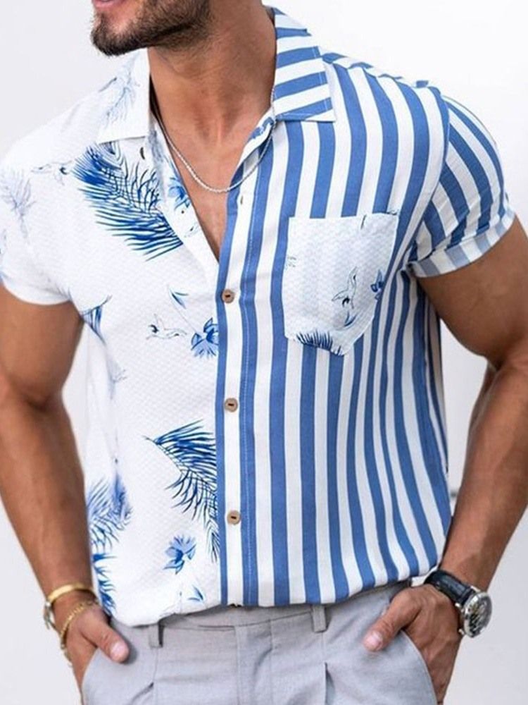 Stripe Print Uformell Sommer Enkelt-Breasted Skjorte