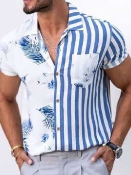 Stripe Print Uformell Sommer Enkelt-Breasted Skjorte