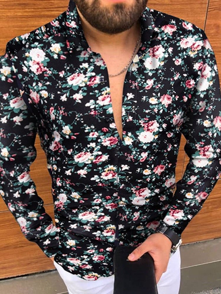 Uformell Floral Lapel Slim Spring Shirt