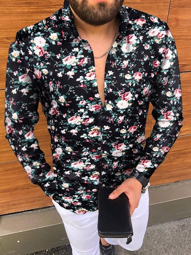 Uformell Floral Lapel Slim Spring Shirt