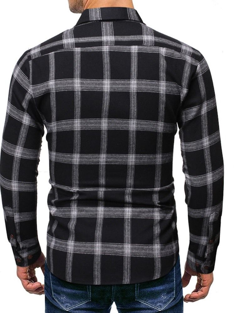 Uformell Pocket Plaid Single-Breasted Spring Herreskjorte