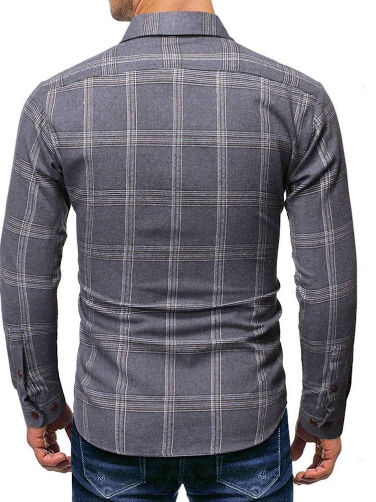 Uformell Pocket Plaid Single-Breasted Spring Herreskjorte