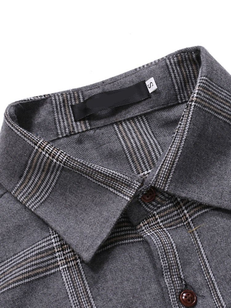 Uformell Pocket Plaid Single-Breasted Spring Herreskjorte