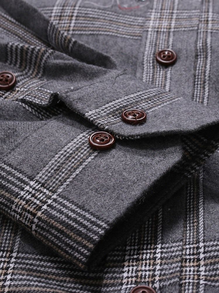 Uformell Pocket Plaid Single-Breasted Spring Herreskjorte