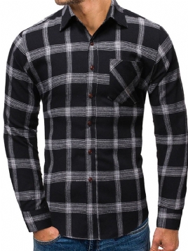 Uformell Pocket Plaid Single-Breasted Spring Herreskjorte