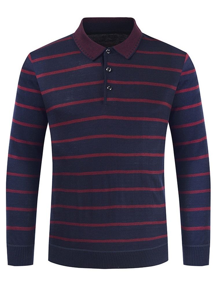 Uformell Polo Hals Stripe Langermet Genser T-Skjorte