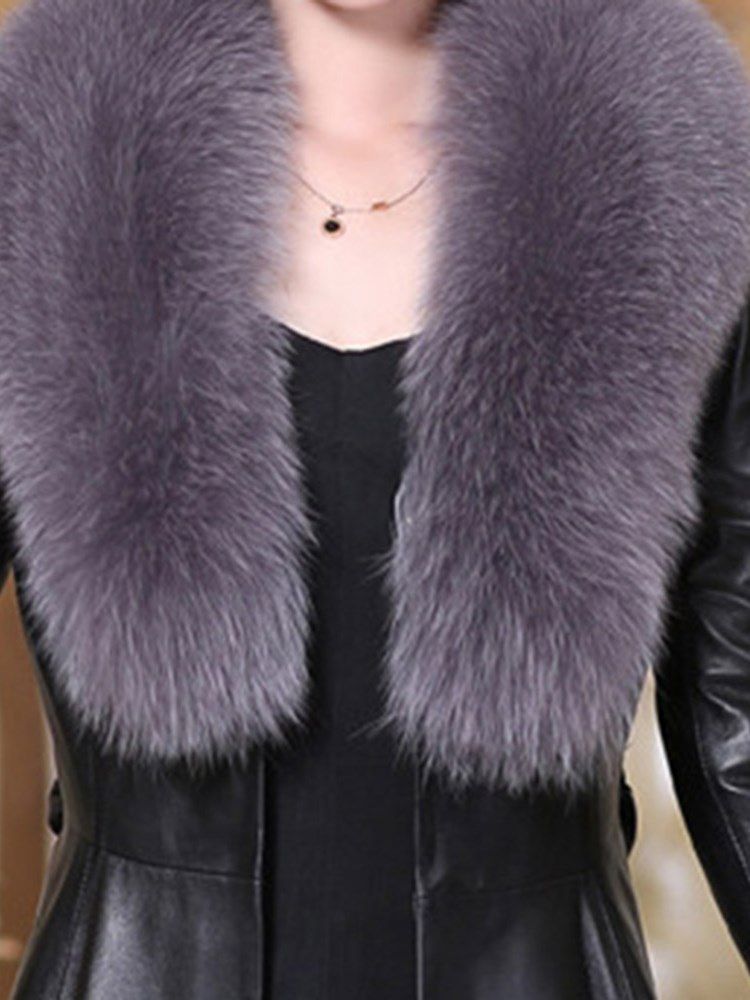 Lapel Tykk Color Block Langermet Faux Fur Coat