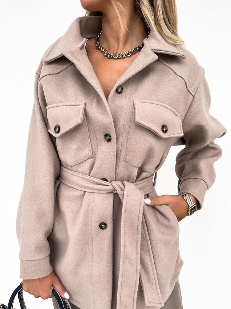 Loose Pocket Single-Breasted Fall Lapel Overcoat