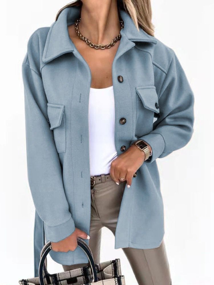 Loose Pocket Single-Breasted Fall Lapel Overcoat