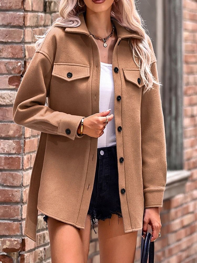 Slim Belte Single-Breasted Fall Lapel Overcoat