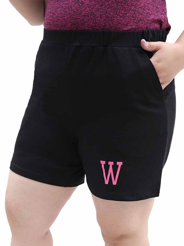 Dame Plus Size Lommer Letter Running Yoga Sports Shorts