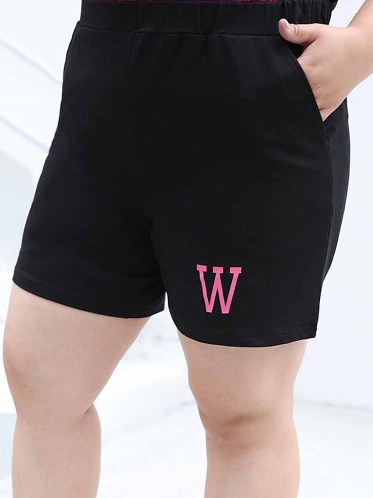 Dame Plus Size Lommer Letter Running Yoga Sports Shorts