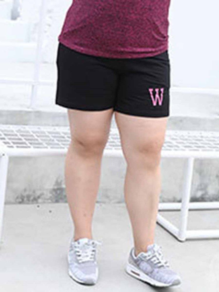 Dame Plus Size Lommer Letter Running Yoga Sports Shorts