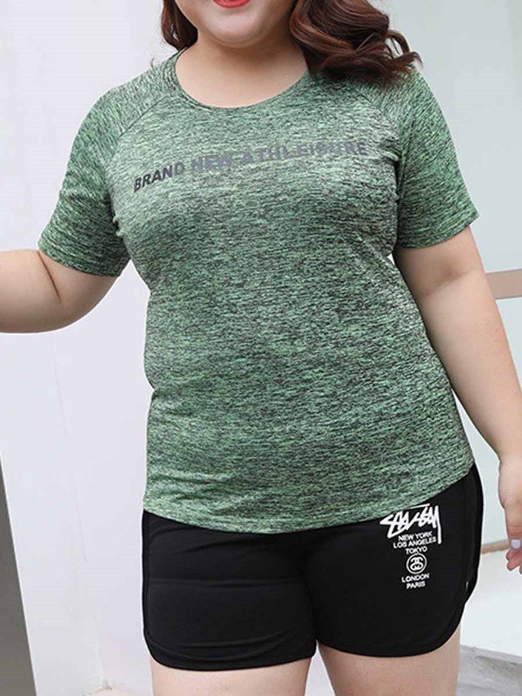 Dame Plus Size Print Letter Kortermede Sportsoverdeler