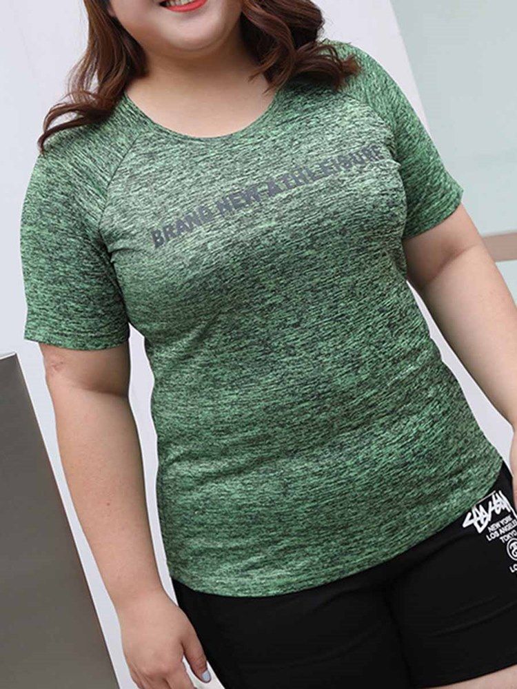 Dame Plus Size Print Letter Kortermede Sportsoverdeler