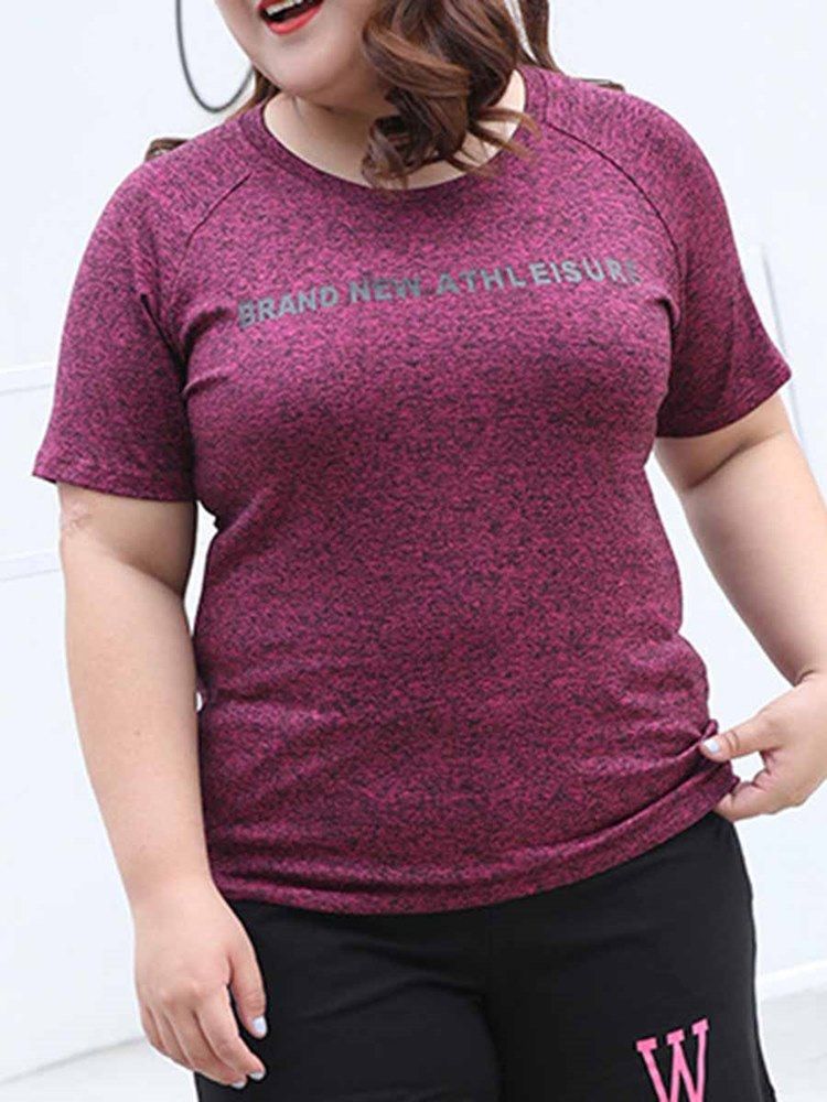 Dame Plus Size Print Letter Kortermede Sportsoverdeler