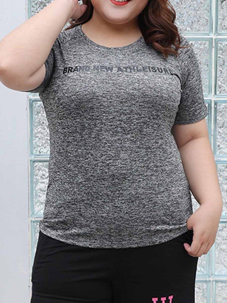 Dame Plus Size Print Letter Kortermede Sportsoverdeler