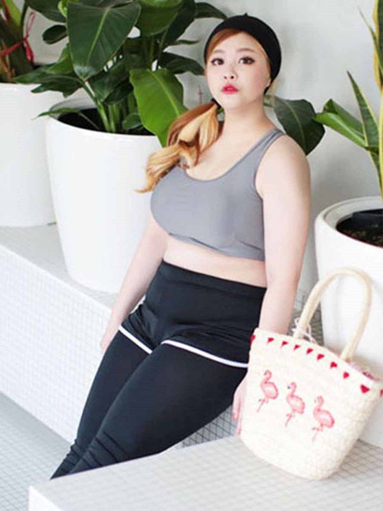 Dame Plus Size Quick Dry Color Block Løpe Gym Sportssett