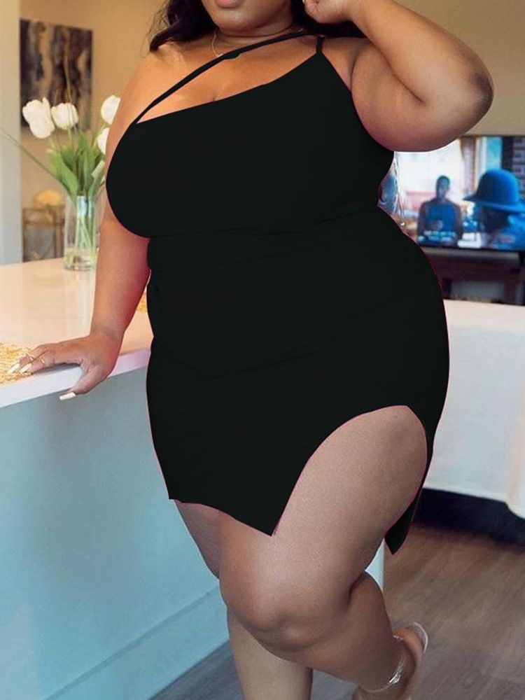 Ermeløs Splitt Over Kneet Bodycon Kjole Plus Size