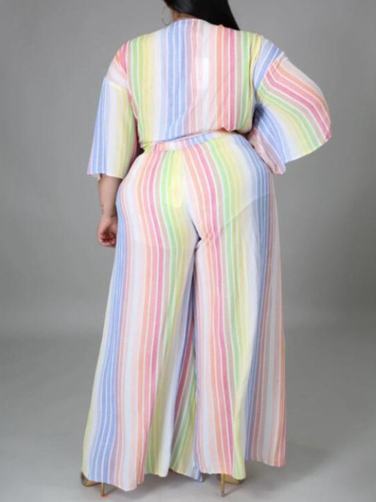 Fashion Stripe Bukser Todelt Sett Damebuksesett Plus Size