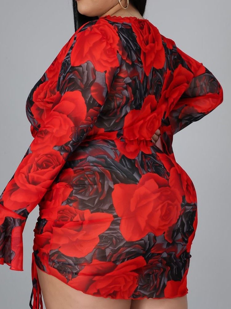 Floral Sexy Skjørt Bodycon Todelt Sett Dameskjørtsett Pluss Størrelse