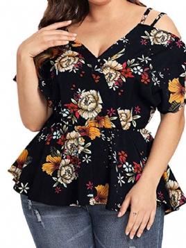 Floral Standard V-Hals Slank Western T-Skjorte For Kvinner Plus Size