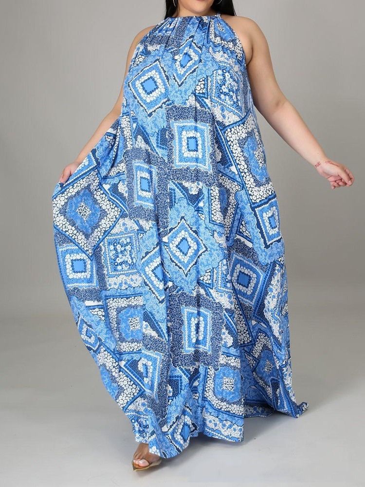 Gulvlang Ermeløs Patchwork Western Maxi Kjole Plus Size