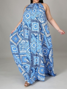 Gulvlang Ermeløs Patchwork Western Maxi Kjole Plus Size