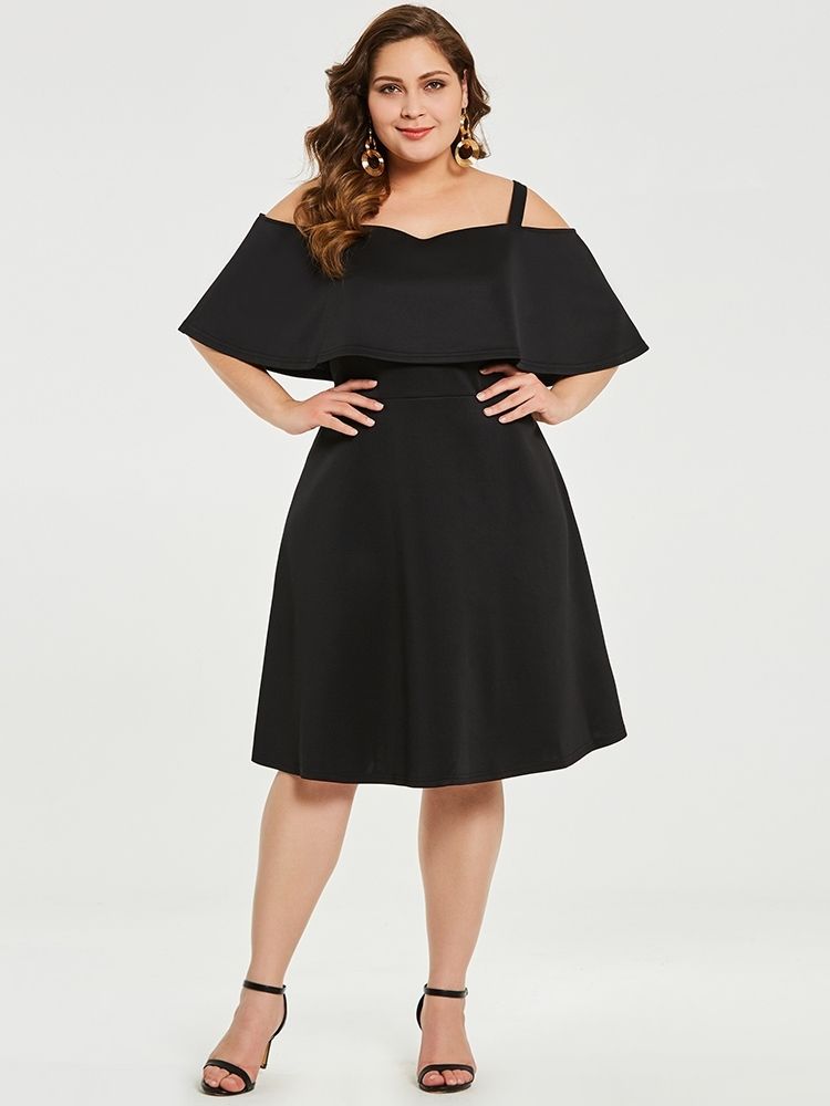 Halv Ermet Ryggløs Plus Size Kne-Lang Ruffle Sleeve Vanlig Kjole