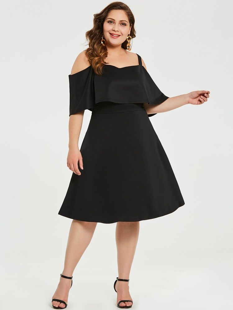 Halv Ermet Ryggløs Plus Size Kne-Lang Ruffle Sleeve Vanlig Kjole