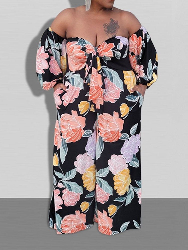 Hellengde Floral Casual Slim Jumpsuit For Kvinner Pluss Størrelse